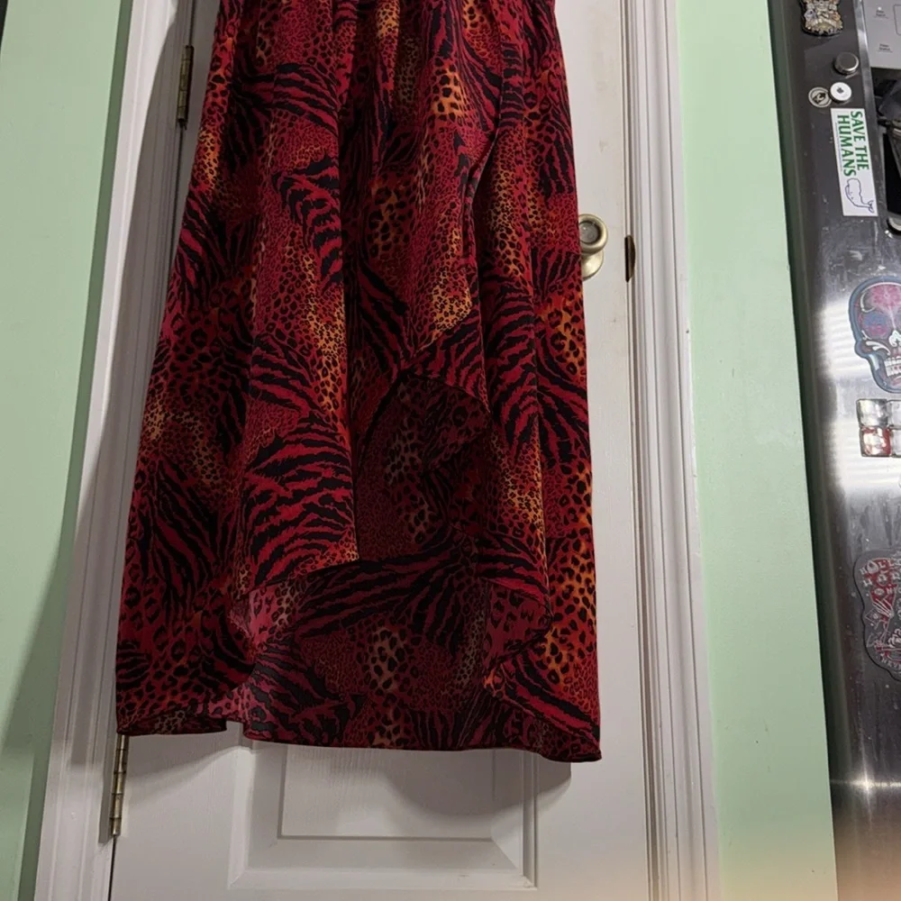 Lane Bryant Red Animal Print Leopard Faux Wrap Hi Lo Dress Midi Dress Size 16